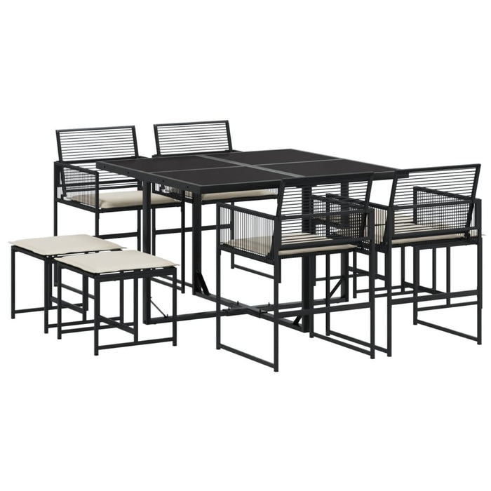 Set mobilier de grădină cu perne, 9 piese, negru, poliratan - WALTI WALTI