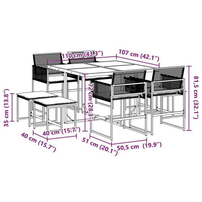 Set mobilier de grădină cu perne, 9 piese, negru, poliratan - WALTI WALTI