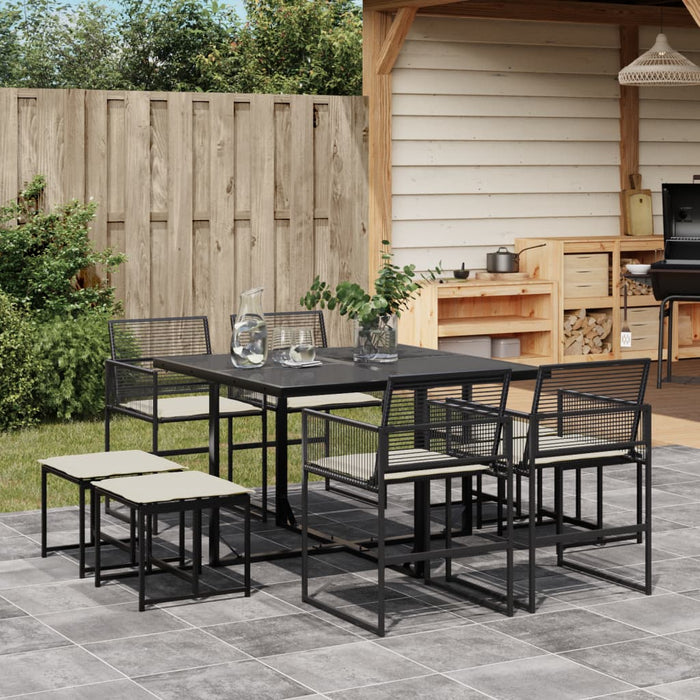 Set mobilier de grădină cu perne, 9 piese, negru, poliratan - WALTI WALTI