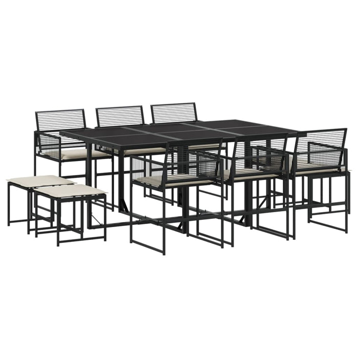 Set mobilier de exterior cu perne, 11 piese, negru, poliratan - WALTI WALTI
