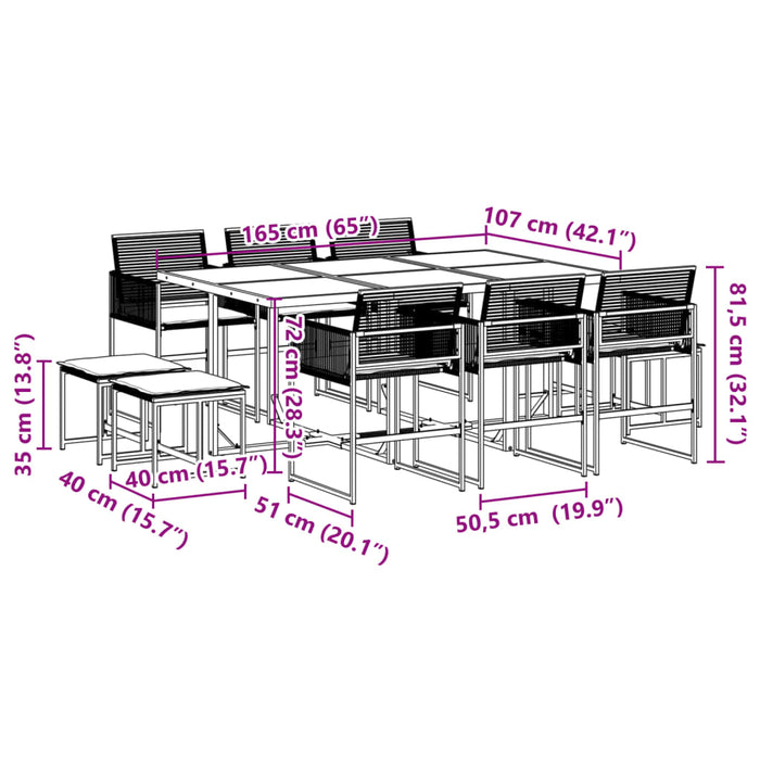 Set mobilier de exterior cu perne, 11 piese, negru, poliratan - WALTI WALTI