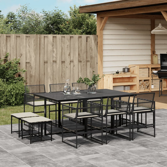 Set mobilier de exterior cu perne, 11 piese, negru, poliratan - WALTI WALTI