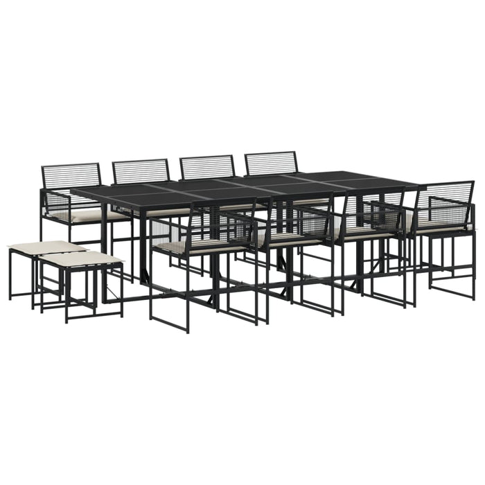 Set mobilier de grădină cu perne, 13 piese, negru, poliratan - WALTI WALTI