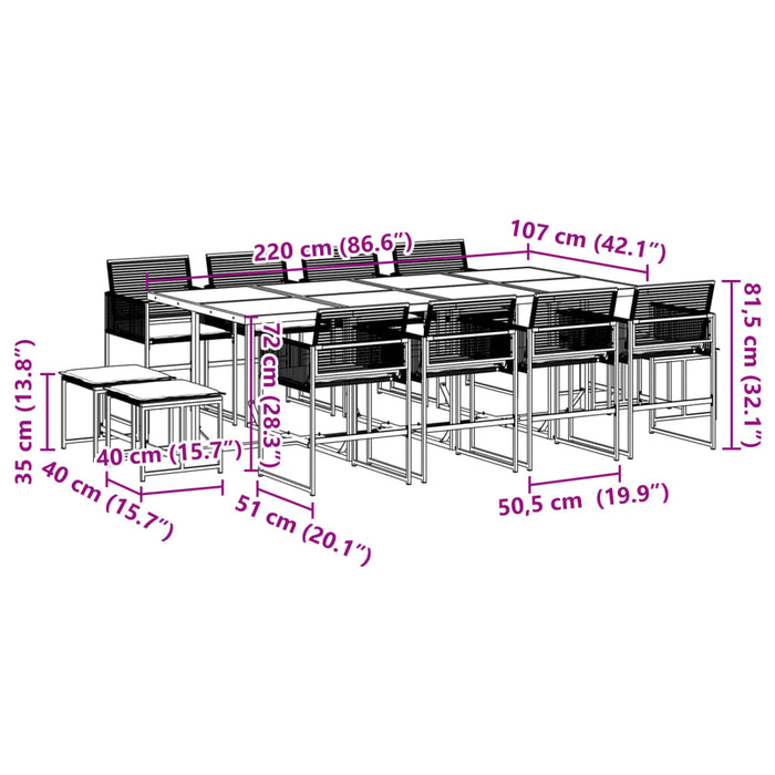 Set mobilier de grădină cu perne, 13 piese, negru, poliratan - WALTI WALTI
