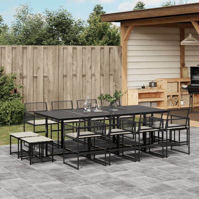 Set mobilier de grădină cu perne, 13 piese, negru, poliratan - WALTI WALTI