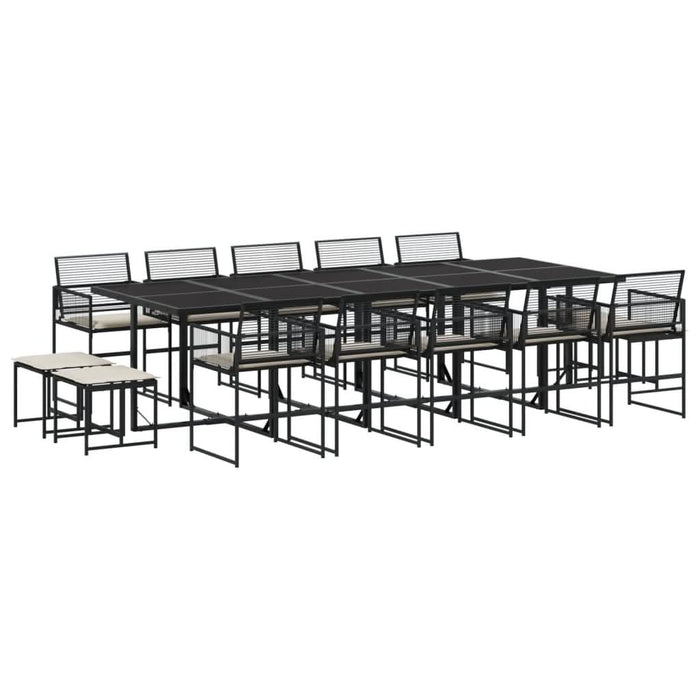 Set mobilier de grădină cu perne, 15 piese, negru, poliratan - WALTI WALTI