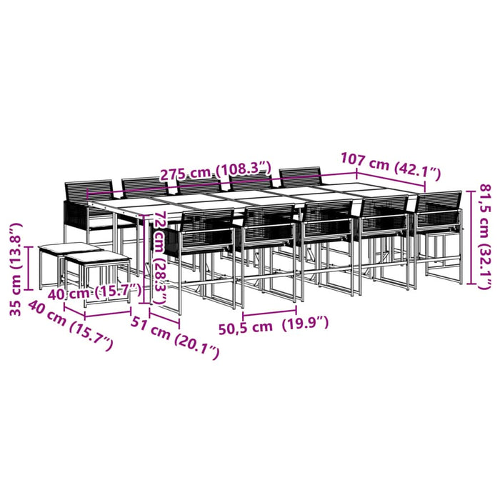 Set mobilier de grădină cu perne, 15 piese, negru, poliratan - WALTI WALTI
