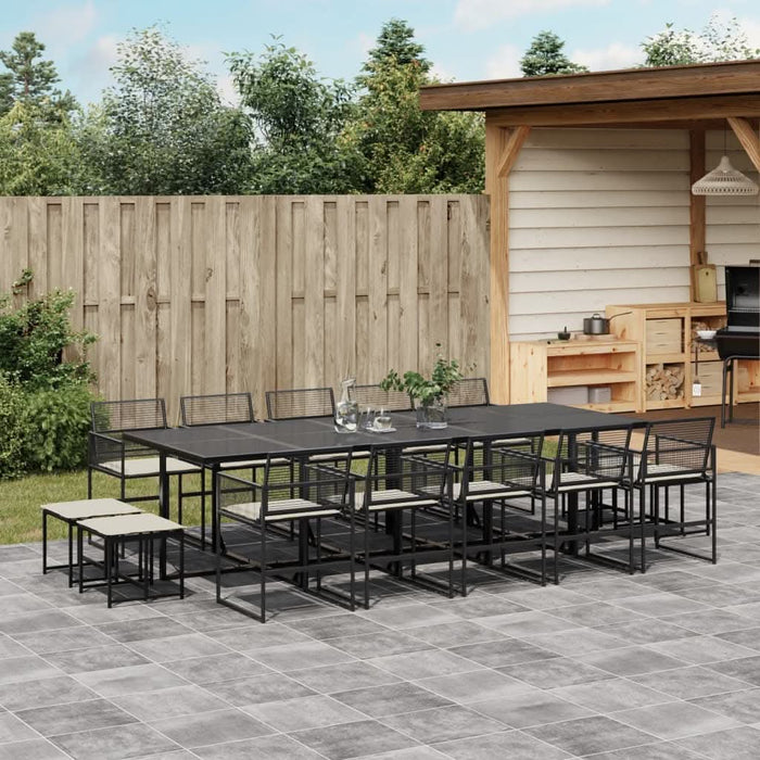 Set mobilier de grădină cu perne, 15 piese, negru, poliratan - WALTI WALTI