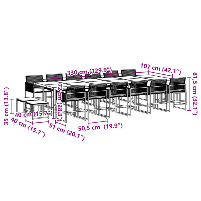 Set mobilier de grădină cu perne, 17 piese, negru, poliratan - WALTI WALTI