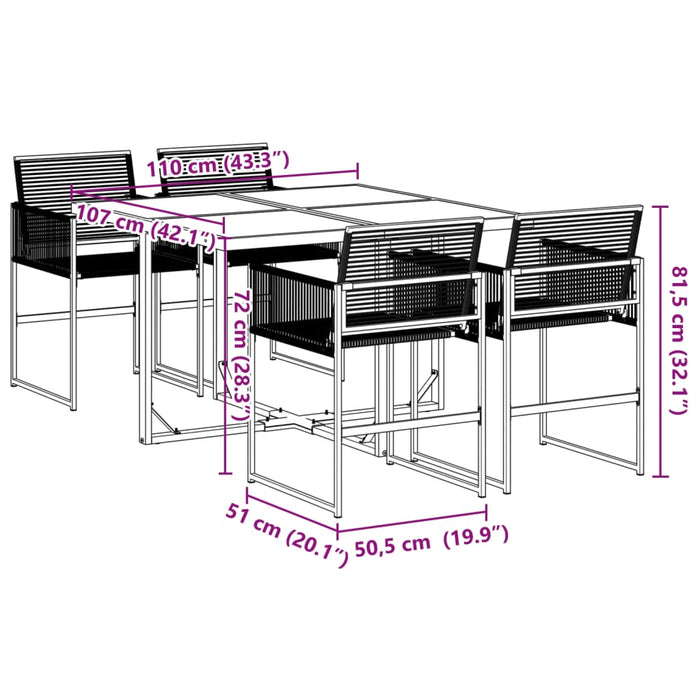 Set mobilier de grădină, 5 piese, negru, poliratan - WALTI WALTI