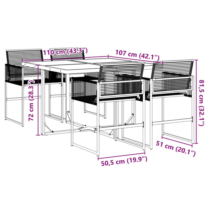 Set mobilier de grădină, 5 piese, negru, poliratan - WALTI WALTI