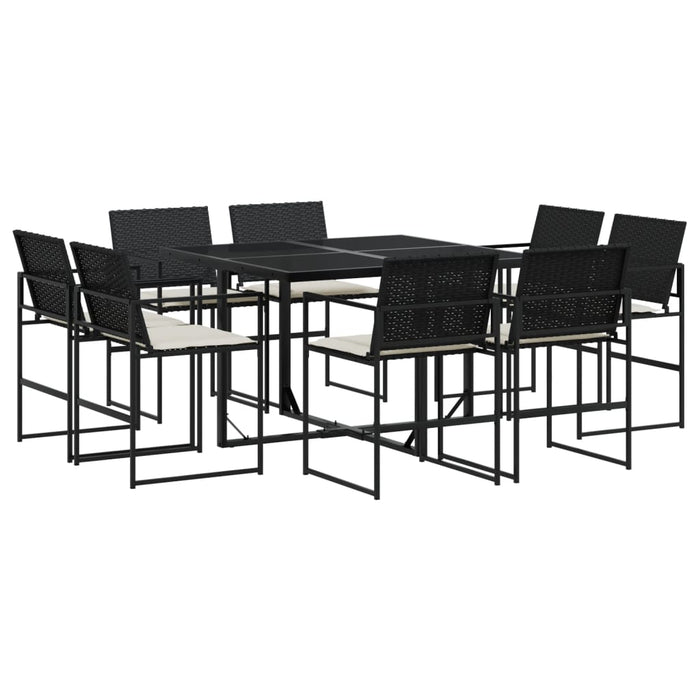 Set mobilier de grădină cu perne, 9 piese, negru, poliratan - WALTI WALTI
