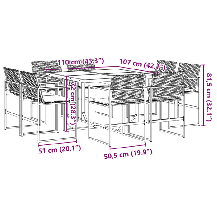 Set mobilier de grădină cu perne, 9 piese, negru, poliratan - WALTI WALTI