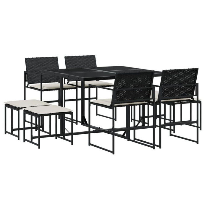 Set mobilier de grădină cu perne, 9 piese, negru, poliratan - WALTI WALTI