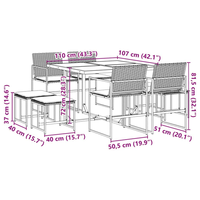 Set mobilier de grădină cu perne, 9 piese, negru, poliratan - WALTI WALTI