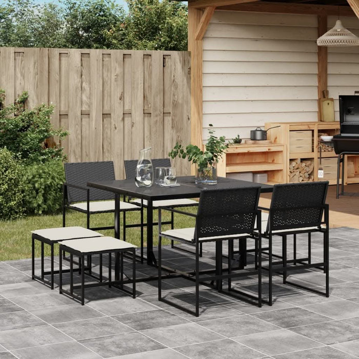 Set mobilier de grădină cu perne, 9 piese, negru, poliratan - WALTI WALTI