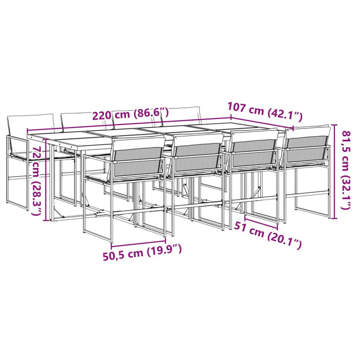 Set mobilier de grădină, 9 piese, cu perne, negru, textilenă - WALTI WALTI