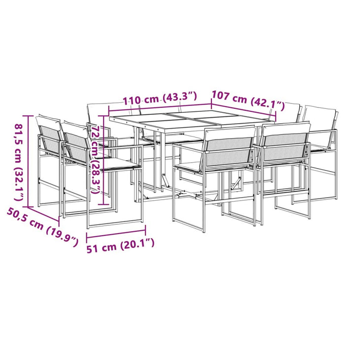 Set mobilier de grădină, 9 piese, cu perne, negru, textilenă - WALTI WALTI