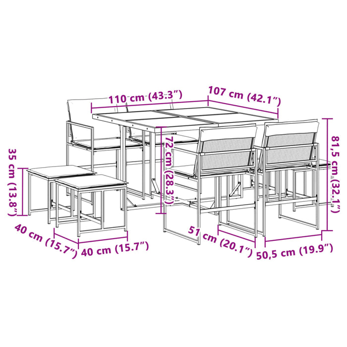 Set mobilier de grădină, 9 piese, cu perne, negru, textilenă - WALTI WALTI