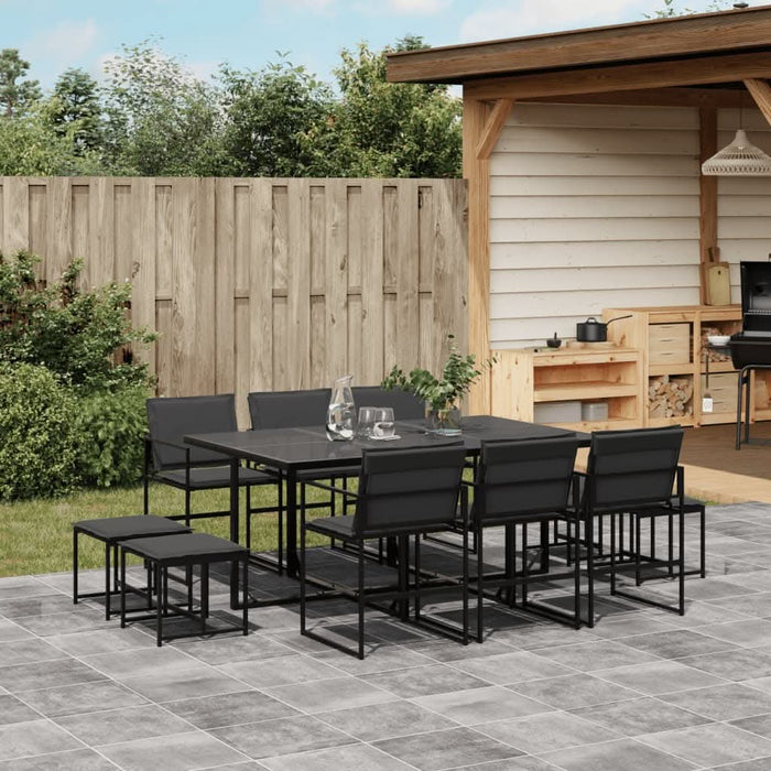 Set mobilier de grădină, 11 piese, cu perne, negru, textilenă - WALTI WALTI