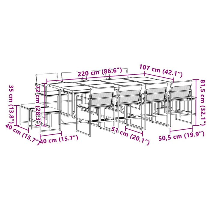 Set mobilier de grădină, 13 piese, cu perne, negru, textilenă - WALTI WALTI