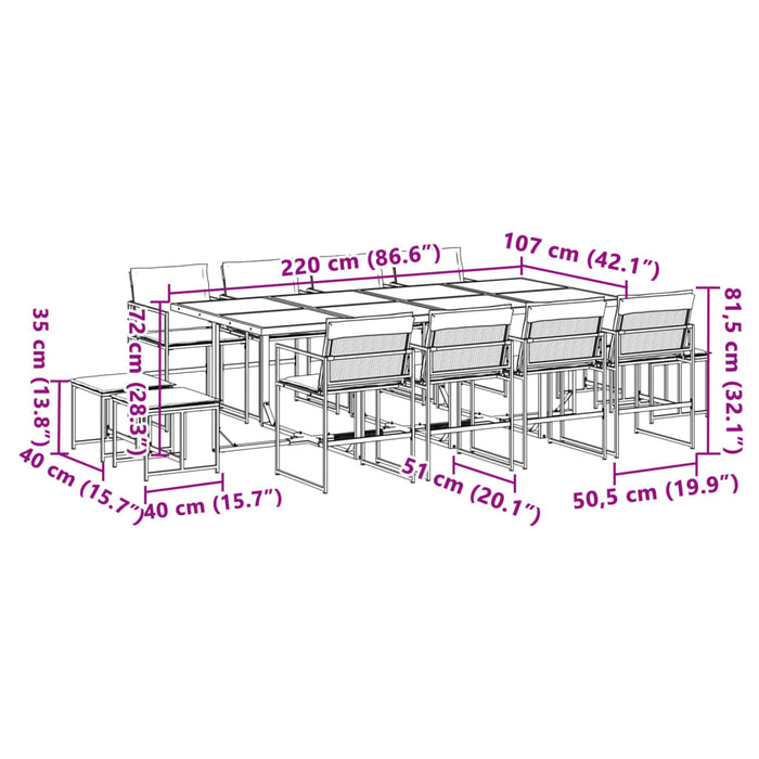 Set mobilier de grădină, 13 piese, cu perne, alb, textilenă - WALTI WALTI