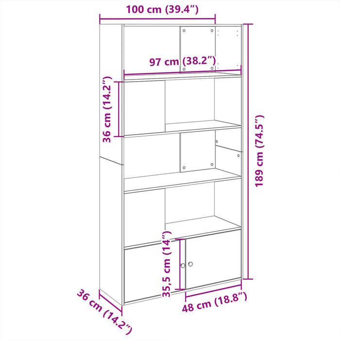 Bibliotecă, gri beton, 100x36x189 cm, lemn prelucrat - WALTI WALTI