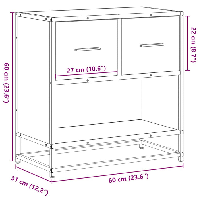 Noptiera stejar afumat 60x31x60 cm lemn prelucrat si metal WALTI