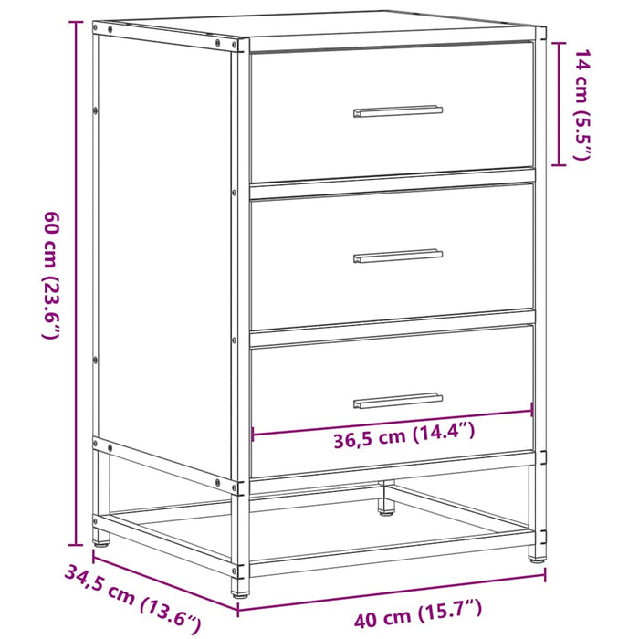 Noptiera din stejar Sonoma 40x34,5x60cm lemn prelucrat si metal WALTI