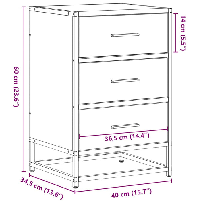 Noptiera stejar afumat 40x34,5x60 cm lemn prelucrat si metal WALTI