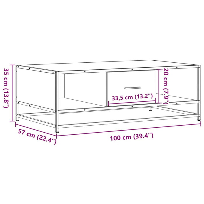 Măsuță de cafea stejar fumuriu 100x57x35cm lemn prelucrat/metal - WALTI WALTI