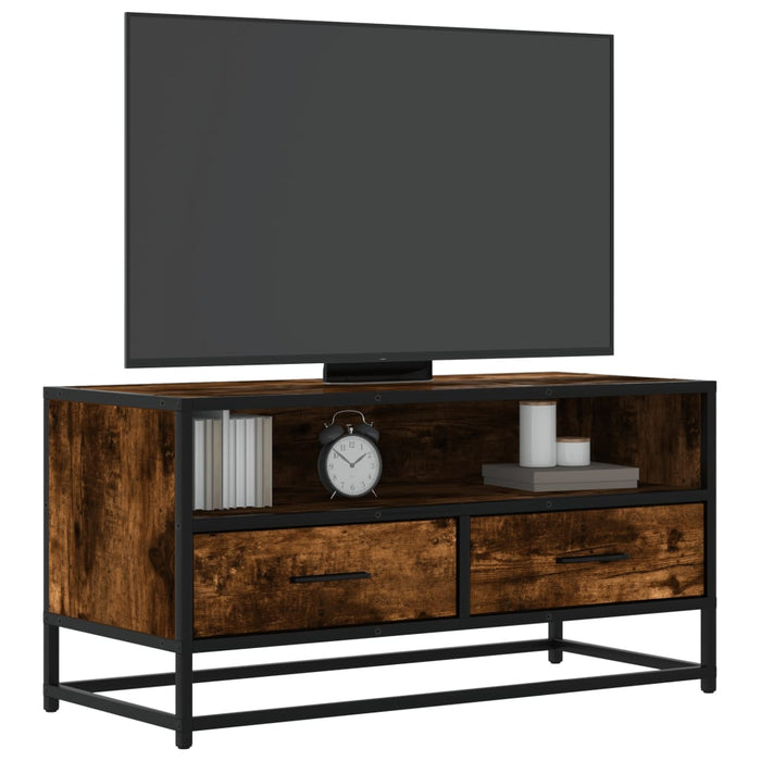Dulap TV stejar fumuriu, 80x34,5x40 cm, lemn prelucrat și metal - WALTI WALTI