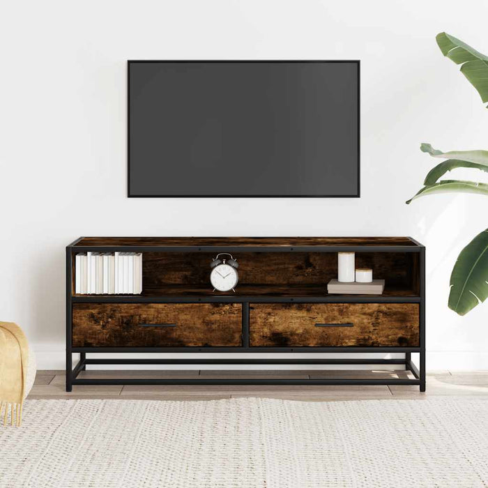 Dulap TV stejar fumuriu, 100x34,5x40 cm lemn prelucrat și metal - WALTI WALTI