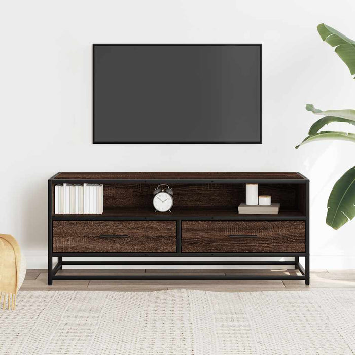 Dulap TV, stejar maro, 100x34,5x40 cm, lemn prelucrat și metal - WALTI WALTI