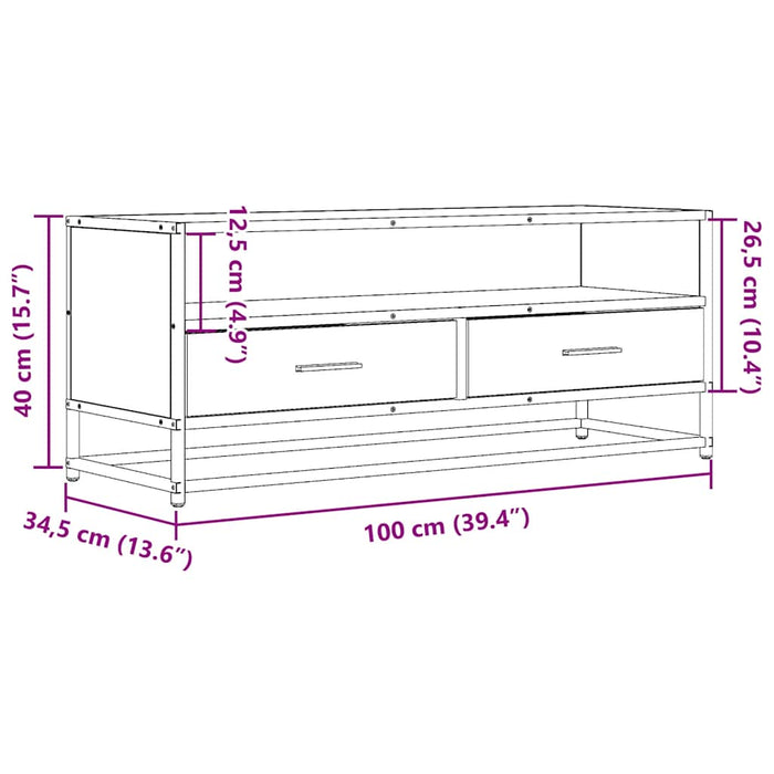 Dulap TV, stejar maro, 100x34,5x40 cm, lemn prelucrat și metal - WALTI WALTI