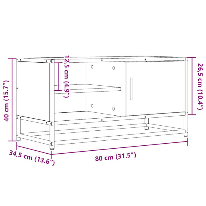 Dulap TV stejar fumuriu, 80x34,5x40 cm, lemn prelucrat și metal - WALTI WALTI