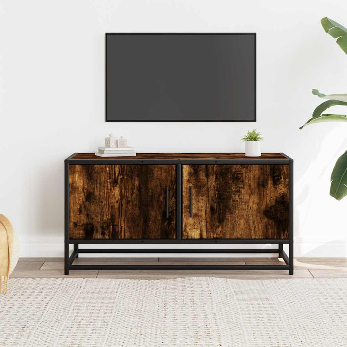 Dulap TV stejar fumuriu, 80x34,5x40 cm, lemn prelucrat și metal - WALTI WALTI