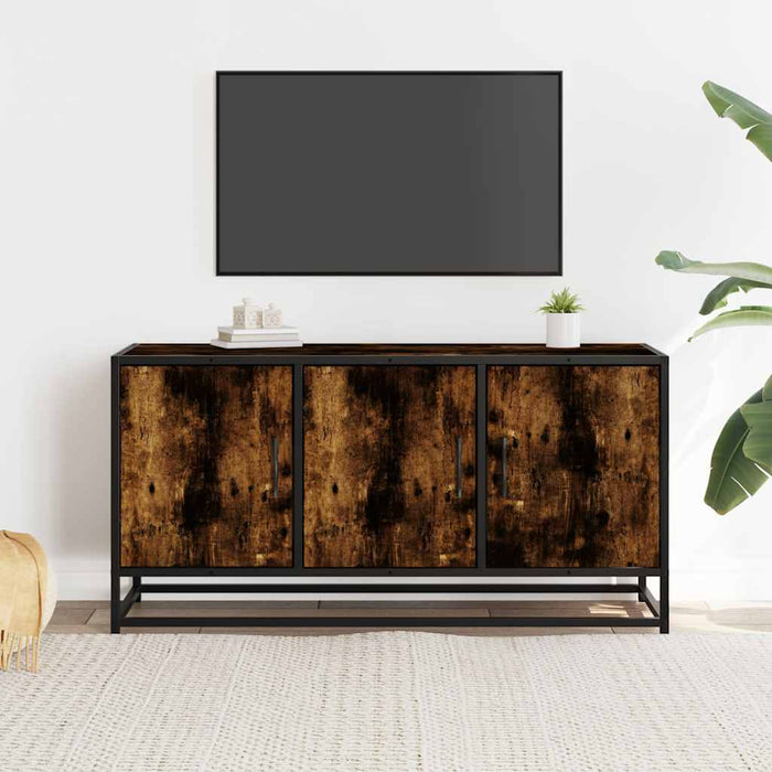 Dulap TV stejar fumuriu, 100x35x50 cm lemn prelucrat și metal - WALTI WALTI