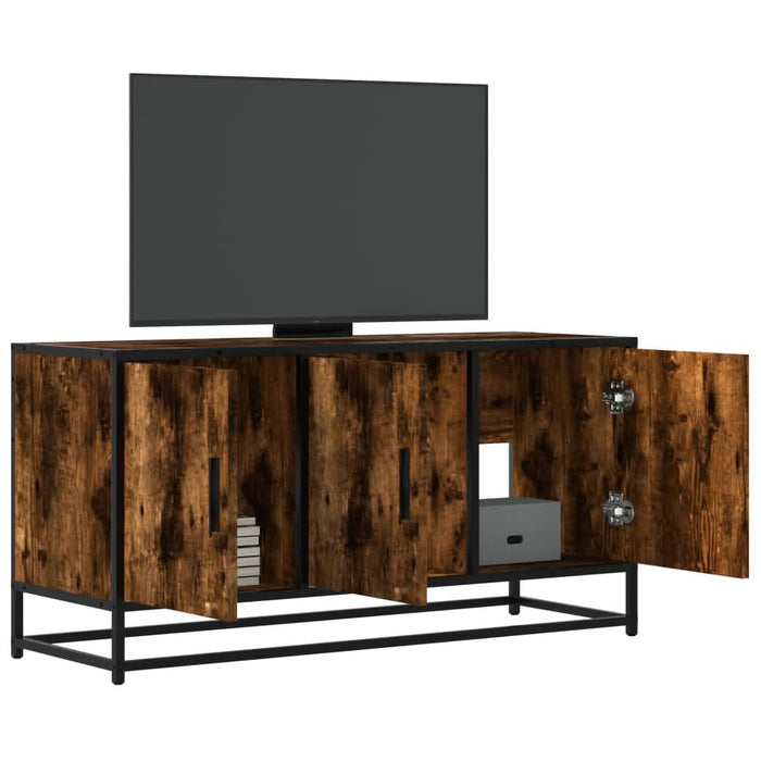 Dulap TV stejar fumuriu, 100x35x50 cm lemn prelucrat și metal - WALTI WALTI
