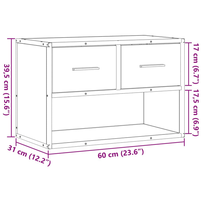 Dulap TV, stejar maro, 60x31x39,5 cm, lemn prelucrat și metal - WALTI WALTI
