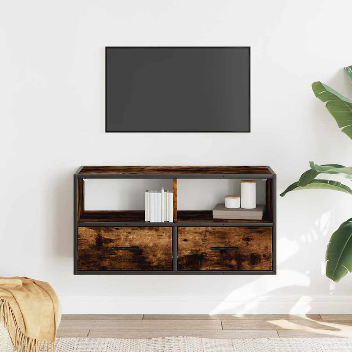 Dulap TV stejar fumuriu, 80x31x39,5 cm, lemn prelucrat și metal - WALTI WALTI
