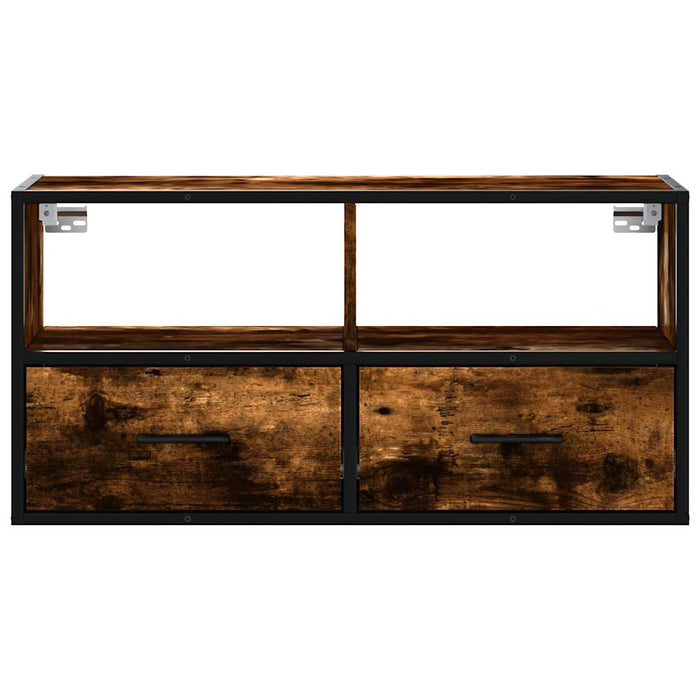 Dulap TV stejar fumuriu, 80x31x39,5 cm, lemn prelucrat și metal - WALTI WALTI