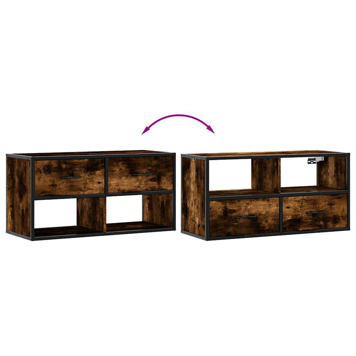 Dulap TV stejar fumuriu, 80x31x39,5 cm, lemn prelucrat și metal - WALTI WALTI