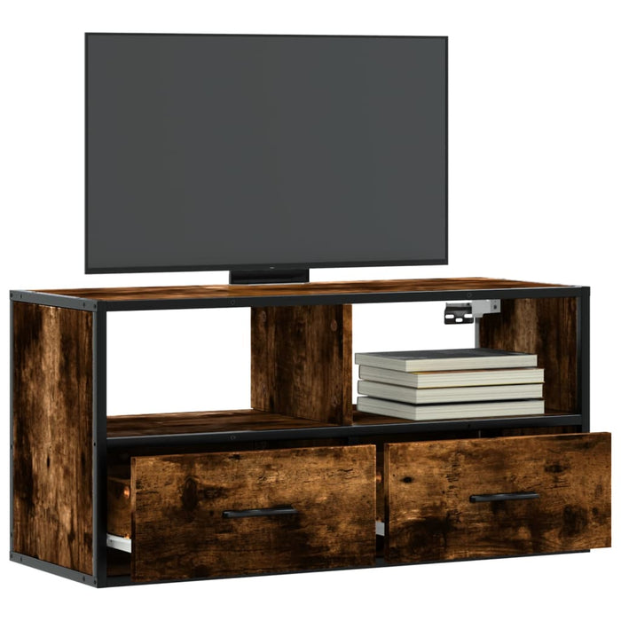 Dulap TV stejar fumuriu, 80x31x39,5 cm, lemn prelucrat și metal - WALTI WALTI