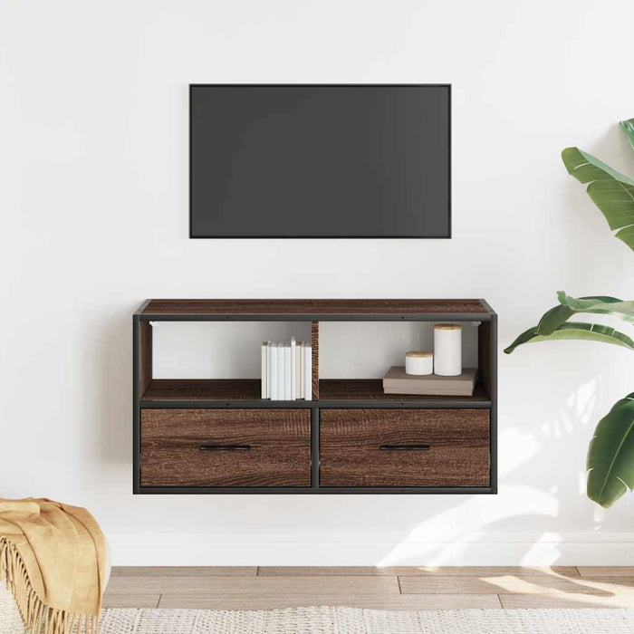 Dulap TV, stejar maro, 80x31x39,5 cm, lemn prelucrat și metal - WALTI WALTI