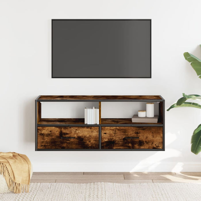 Dulap TV stejar fumuriu 100x31x39,5 cm, lemn prelucrat și metal - WALTI WALTI