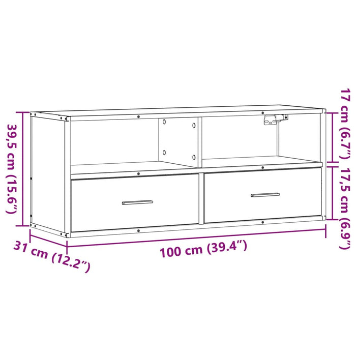 Dulap TV stejar fumuriu 100x31x39,5 cm, lemn prelucrat și metal - WALTI WALTI