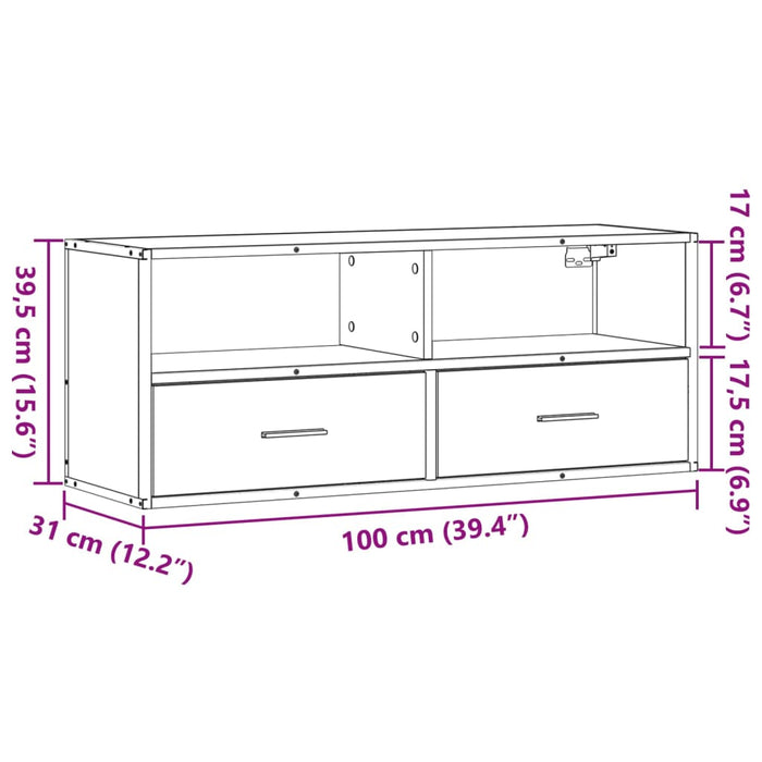Dulap TV, gri sonoma, 100x31x39,5 cm, lemn prelucrat și metal WALTI