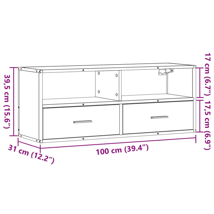 Dulap TV, stejar maro, 100x31x39,5 cm, lemn prelucrat și metal - WALTI WALTI