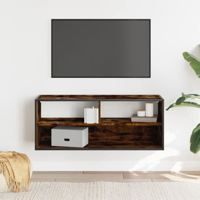 Dulap TV stejar fumuriu 100x31x39,5 cm, lemn prelucrat și metal - WALTI WALTI